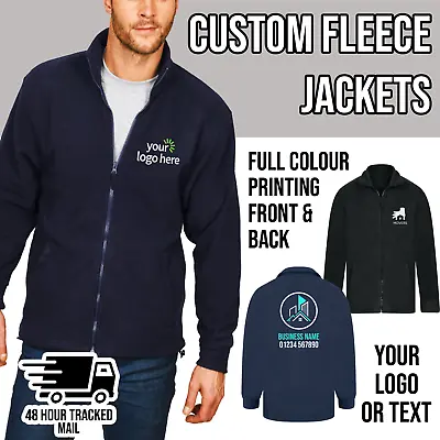 £15.92 • Buy Custom Fleece Jacket Business Logo Personalised Printed Workwear Unisex UK Mens