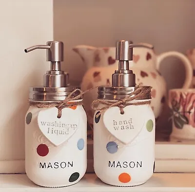 £40 • Buy Emma Bridgewater Themed Handmade Mason Jar Soap Dispensers Set - Polka Dot