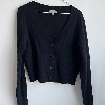 J.Crew Cashmere Shrunken Cable Knit V Neck Cardigan Sweater-Black Medium • $110