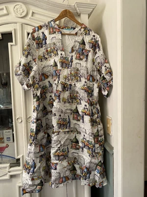 $41 • Buy Blue Illusion Paris Print Smocked Midi Dress Size 3L  18 20 Lined Stunning