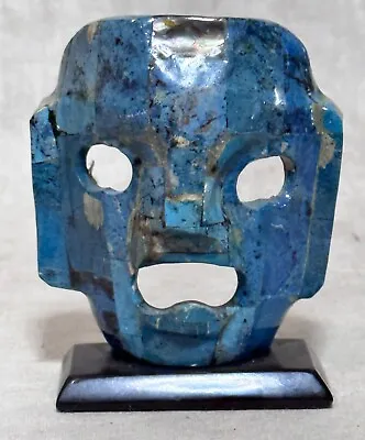 Blue Mexican Abalone Mayan Aztec Burial Death Mask Folk Art Sculpture Retro MCM • $24.95