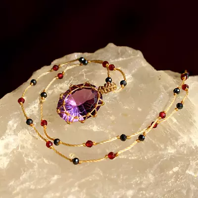 Hand Crafted Natural Faceted Amethyst Micro Macrame Beautiful Gemstone Necklace • $22.95