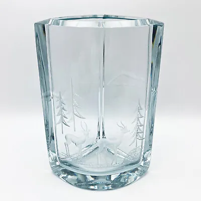 STROMBERGSHYTTAN Vintage 60s Glass Vase Winter Deer Etching - Mid-Century Modern • $135.99