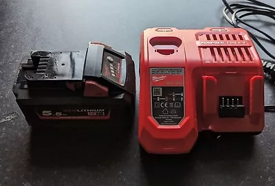 Genuine Milwaukee M18 HB5 5.5Ah Red-Lithium 18V Battery With M12-18FC Charger • £85.50