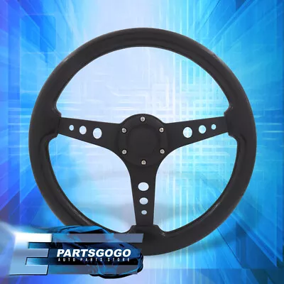 Universal 350mm 14inch Black Wood Grain Aluminum Deep Dish Steering Wheel 6-Bolt • $53.99