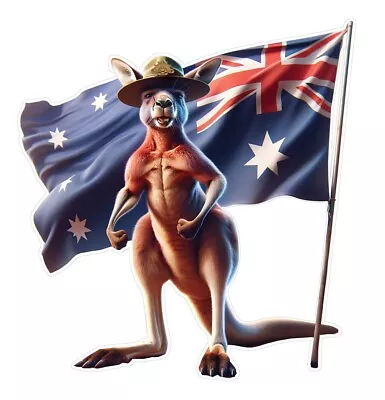 Kangaroo With Flag And Aussie Army Slouch  Hat Sticker Decal Vehicle Window Ca • $9.95