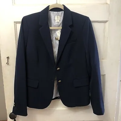 J Crew Women’s Schoolboy Blazer Jacket Nautical Navy Blue Gold Accent Size 8 • $40