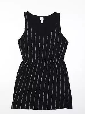 H&M Womens Black Geometric Cotton Tank Dress Size L Scoop Neck Pullover • £5