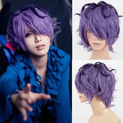 For Cosplay IB Garry Short Curly Purple Mixed  Halloween Party Men Wig+Cap • $17.46