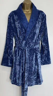 ASOS Dressing Gown Robe Blue Crushed Velour Jersey Lined Womens New Size Small • £14.95