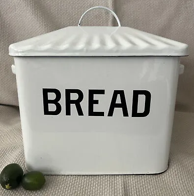 VINTAGE STYLE White Enamel Breadbox Bread Keeper Rustic Food Storage~WITH LID • $18