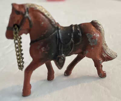 Vintage 2” METAL DIE-CAST MINIATURE HORSE FIGURINE Saddle Rein JAPAN • $6