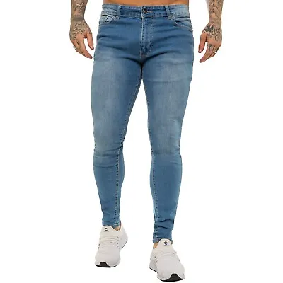 Kruze Mens Jeans Skinny Leg Slim Fit Super Stretch Denim Pants All Waist Sizes • £17.99