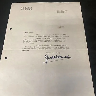 Jack Warner - Dixon Of Dock Green Autographed Signed Letter 1978 (8947) • £10