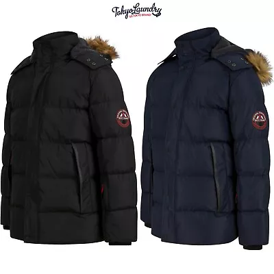 Mens Tokyo Laundry Detachable Hood Parka Coat Faux Fur Hood Padded Winter Jacket • £42.45