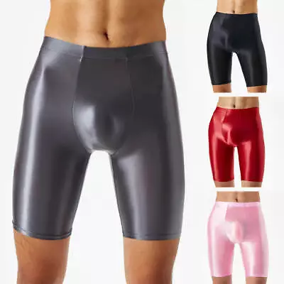 Mens High Elastic Boxer Shorts Shiny Satin Glossy Short Leggings Pants Underwear • $13.49