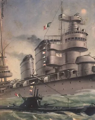 E6030 Ship Military Flag Italian WW2 F.Codognato Print Vintage 1943 • $18.12