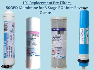 10  Replacement Filters+ 50GPD Membrane For 3 Stage RO Units Reverse Osmosis 463 • £23.99