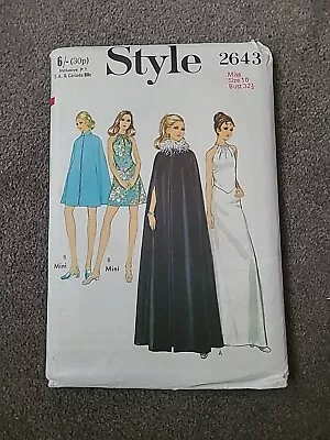 Style Sewing Pattern 2643. Cape/Dress 2 Lengths Vintage 1969. Size 10 Bust 32.5 • £3.99