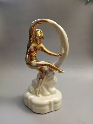 Vintage Art Deco Nude Scarf Dancer Mid Century Gold Figurine 8-1/2  Tall • $24.50