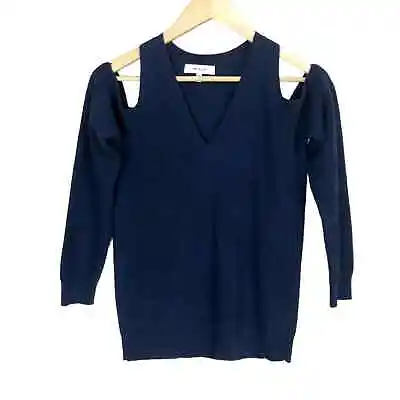 Milly 100% Cashmere V-Neck Cold Shoulder Ribbed Knit Sweater Size XS • $25.50