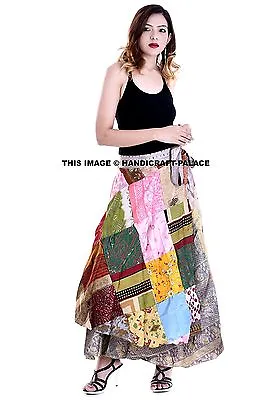 Vintage Silk Dress Magic Wrap Skirt Reversible Multi Colored Skirt Long Indian  • $36.29
