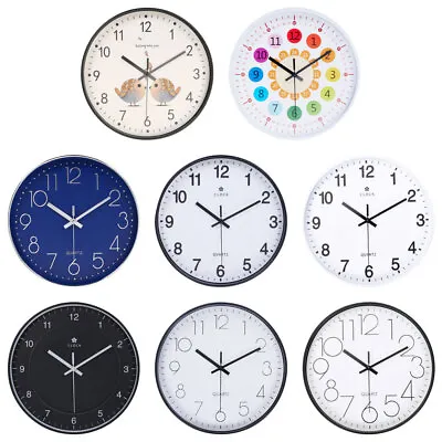 12  Round Wall Clock Simple Bedroom Kitchen Clocks Quartz Sweep Movement Office • £7.95