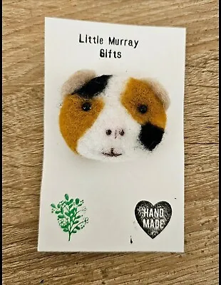 Handmade Felt Brooch Guinea Pig Face Unique Gift Needle Felted Cute Animal • £10