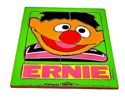 Vintage 1973 ERNIE Sesame Street 8 Piece Wooden Frame Tray Puzzle Playskool • $4.95