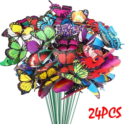 £15.89 • Buy 24x Colourful Butterfly Garden Stakes Ornaments Outdoor Fences Plant Yard Decor