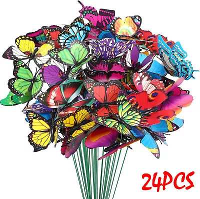 24x Colourful Butterfly Garden Stakes Ornaments Outdoor Fences Plant Yard Decor • £5.89
