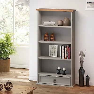 Corona DVD Rack Grey Wax Bookcase 1 Drawer Solid Pine By Mercers Furniture® • £45.99