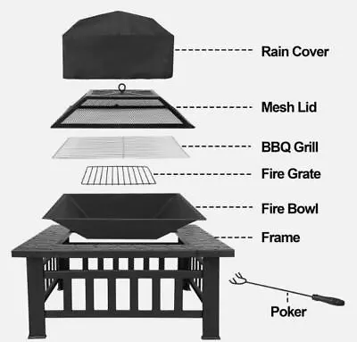 Outdoor 32  Metal Firepit Backyard Patio Garden Square Stove Fire Pit With Cover • $57.99