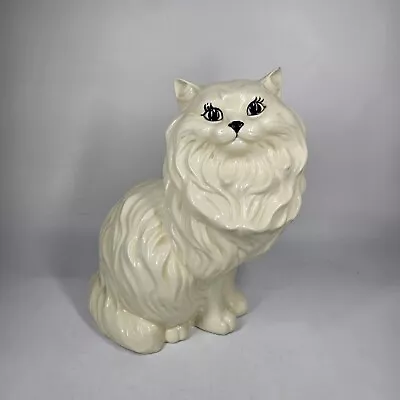 Vintage Ceramic Persian Cat White Cream Sitting Statue Large 13.5'' Read • $44.99