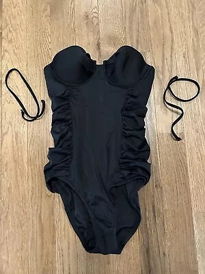 J. Crew Rouched Black Bathing Suit Strapless Straps Included Size 6 • $9