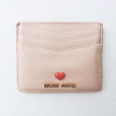 Auth Miumiu - 5MC002 Pink Beige Leather Card Case • $91