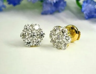 2Ct Round Diamond Cluster Stud Earrings 14k Yellow Gold Plated Lab-Created • $44.19