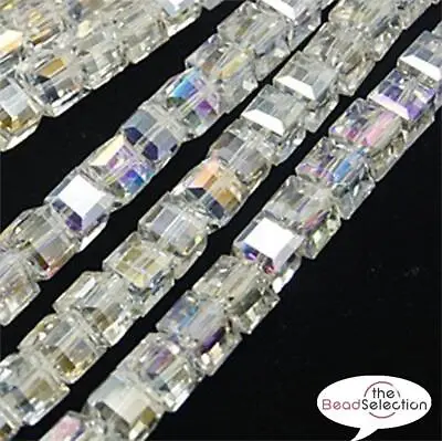 Cube Crystal Glass Beads Clear Ab Lustre Sun Catcher 8mm 6mm 4mm • £3.29