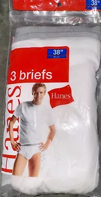 Vintage 2006 Hanes Mens White Gray Waistband Brief 3 Pair Size 38 Tighty Whities • $19.97