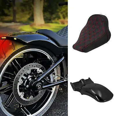 Rear Short Fender W/ Turn Signal LED Light + Red Line Solo Driver Rider Seat • $471.19