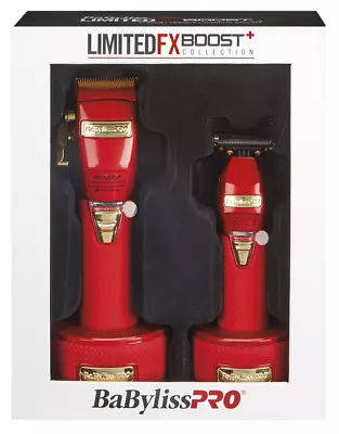 BaBylissPRO LimitedFX Boost+ Collection Clipper & Trimmer Red Set W/ Base • $446.81