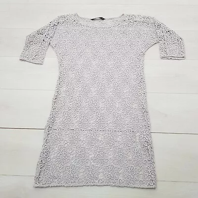 £6.99 • Buy ZARA Sheath Mini Dress Size S UK 14 Grey Sheer Lace Long Sleeve Swimsuit Cover