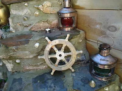 £24.99 • Buy Ships Wheel Mango Wood 32cm Across Wooden Metal Centre Nautical Maritime Pirate