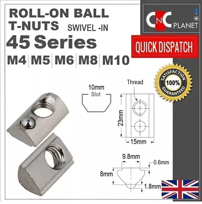 T Nut M5 M6 M8 M10 Roll In Ball Spring Slid Aluminum Extrusion 45 Series Profile • £44.95