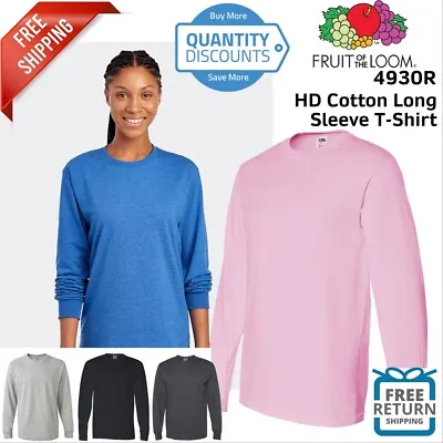 Fruit Of The Loom Mens Blank HD Cotton Long Sleeve T Shirt 4930R Up To 3XL • $11.09