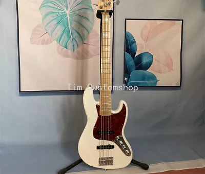 Factory White 5 String Jazz Electric Bass Guitar Maple Neck Active Pickup • $181