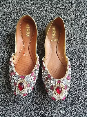 Ladies Khussa Khussay Shoes Flat Size 5 6 Odd Embellished • £12.90