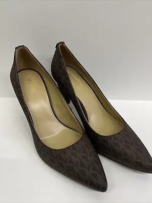 Michael Kors Brown Abbi Flex Monogram Brown Leather Heels Womens New Size 8 (dj) • $34.99