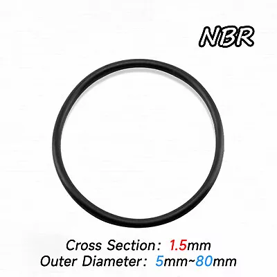 10 X Metric Nitrile (NBR) Rubber O-Rings Seals 1.5mm Cross Section 5mm - 80mm OD • £2.63