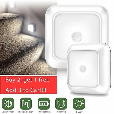 6-LED Wireless Motion Sensor Night Light Wall Cabinet Closet Stair Battery Lamp • $8.92